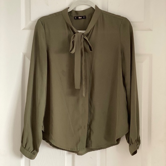 SHEIN Tops - Olive green tie front long sleeve blouse